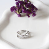 ANILLO  RODIO CRUZADO CRISTALES Y ZIR
