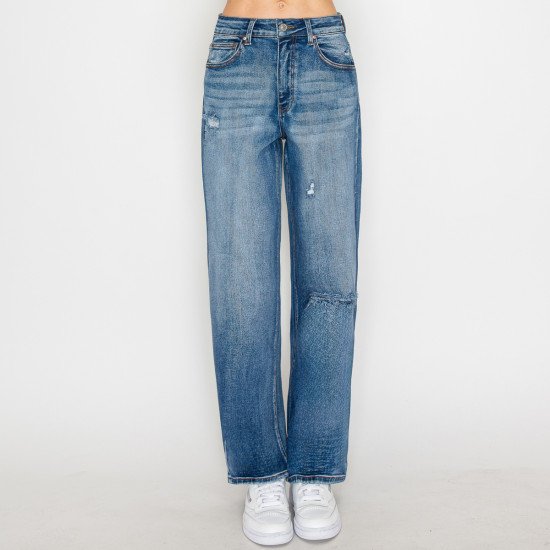 DISTRESSED WIDE LEG JEANS