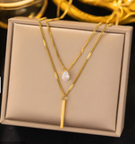 DOBLE COLLAR  PERLA Y BARRA