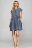 VESTIDO DENIM CAPAS MANGA TRENZA