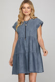 VESTIDO DENIM CAPAS MANGA TRENZA